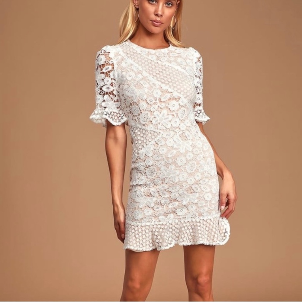 White Lace Short Sleeve Mini Dress - Lulus